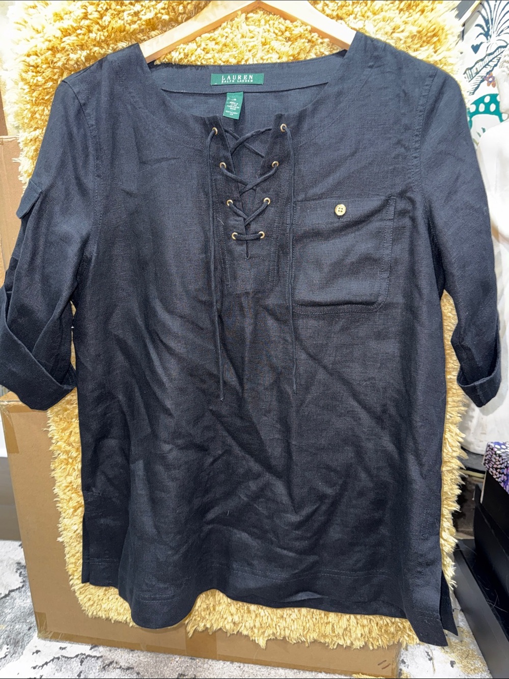 Lauren Ralph Lauren Black Lace-Up Pocket Tunic